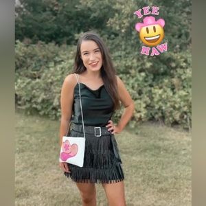 Black rhinestone fringe skirt